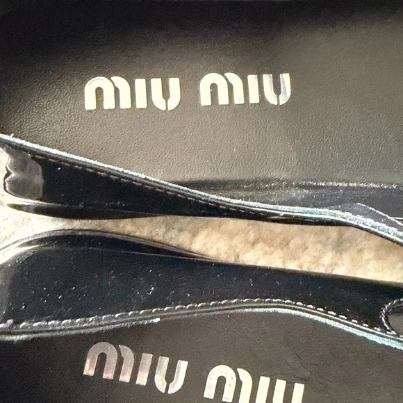 Miu Miu Black Patent Leather T-Strap ballet Flats - Picture 2 of 6